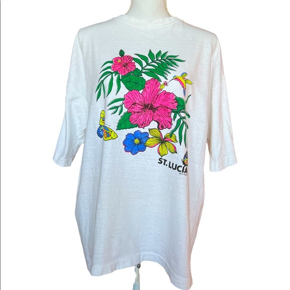 Vintage oversized graphic t shirt single stitch floral Hawaii - Picture 3 of 12